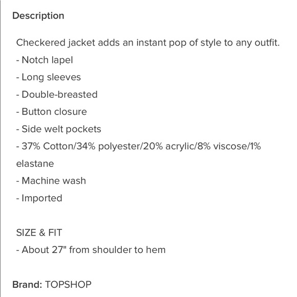 NWT Topshop Check Jacket - Picture 6 of 6